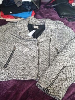 GAP Black and White Tweed Moto Blazer